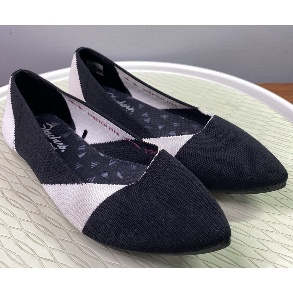 Skechers Cleo Women's Washable‎ Knit Skimmers Love Triangle Black/White Sz.8.5